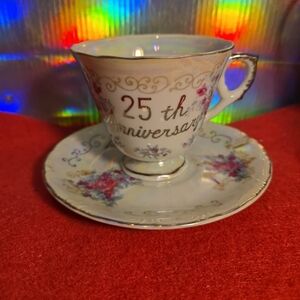 021426 Opalescent 25th Anniversary Cup and Saucer Set#studio 31e#